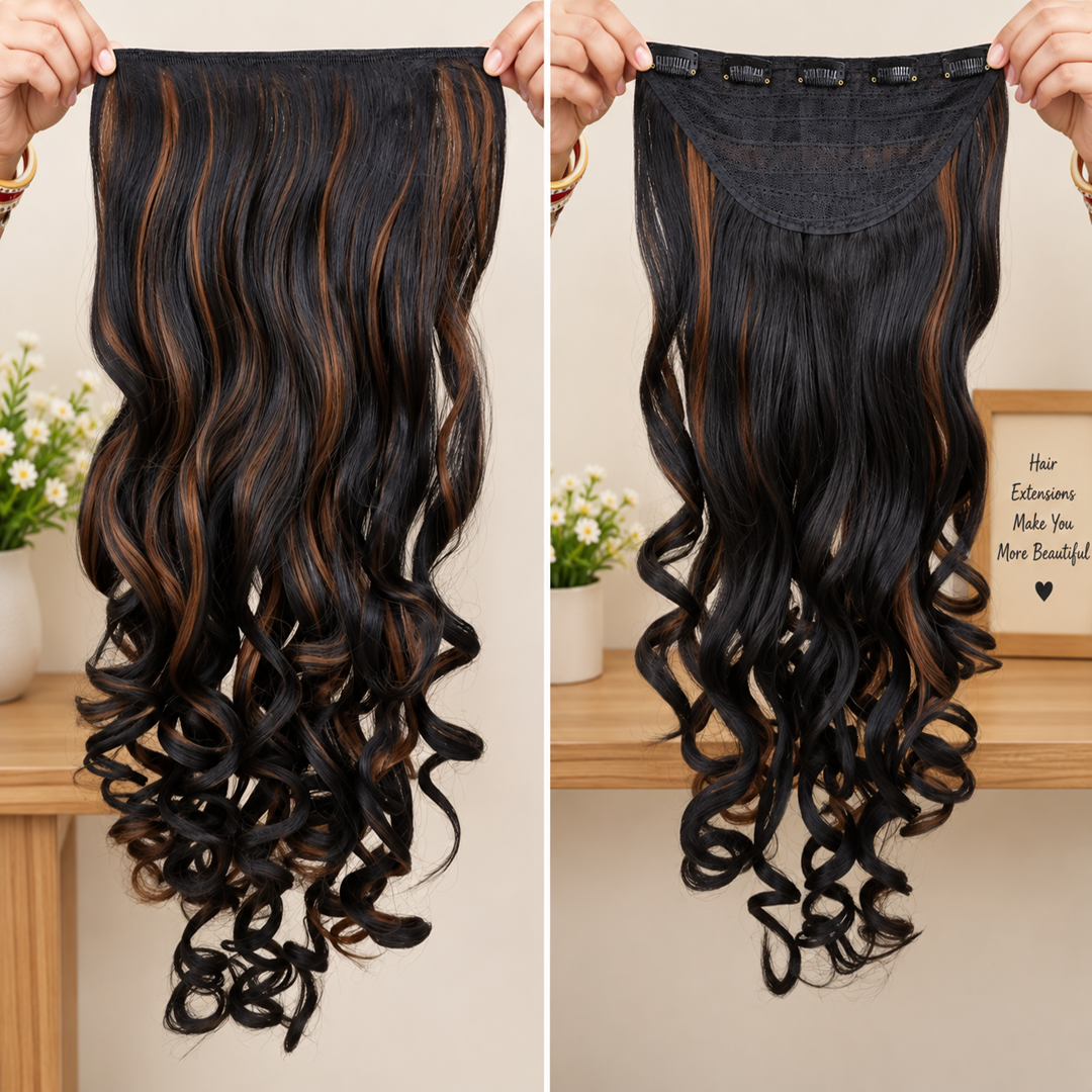 Dark Brown Hair Extension with Hazelnut Highlights – Hand Curly | Heavy Pouch Packing | Wholesale Price ₹380 per Piece