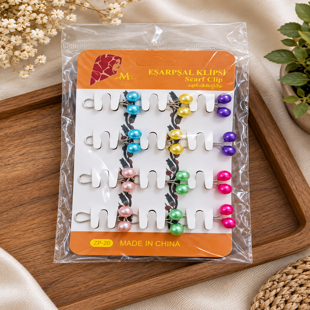 Pearl Hijab Pins Pack of 12 Pcs – Colourful Beaded Hijab Pin | Wholesale Price ₹60 per Dozen