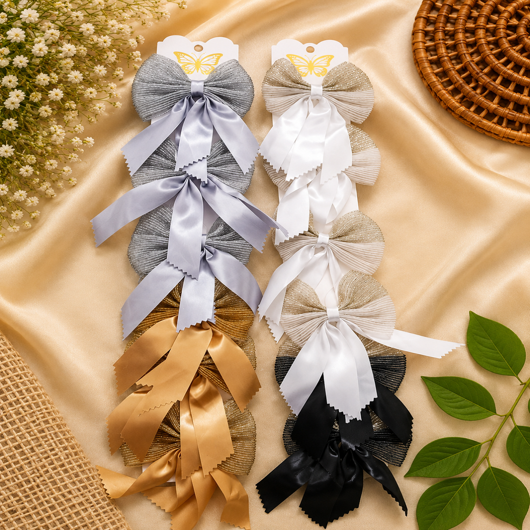 🎀 Premium Glitter Ribbon Hair Bow Pack of 12 Pcs | Wholesale Price ₹240