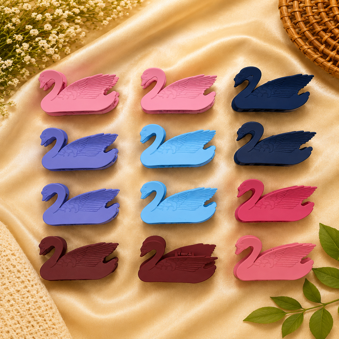 Swan Shape Hair Claw Clips Pack of 12 Pcs | Wholesale Price ₹240