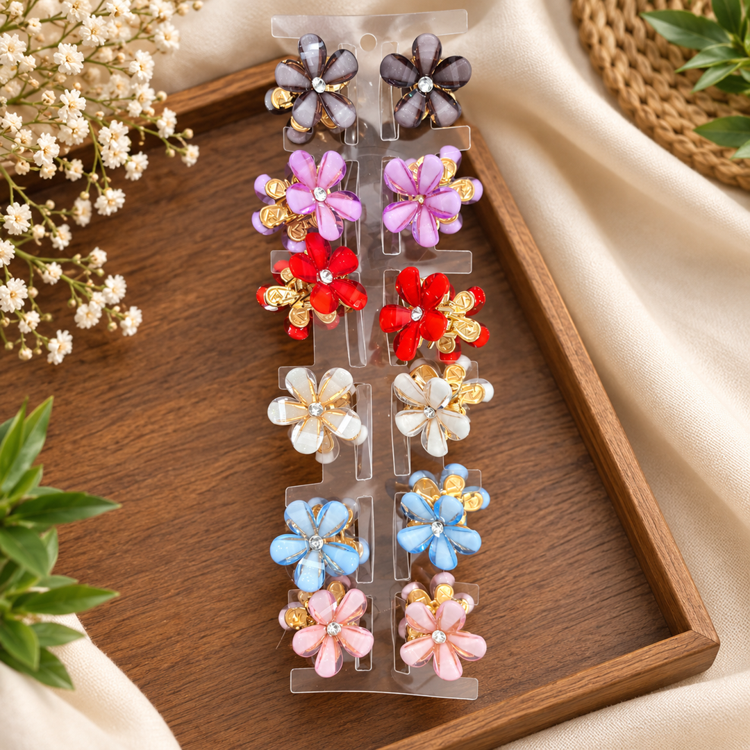 Mini Metal Flower Hair Clips – Pack of 12 Pcs | Wholesale Price ₹108per Dozen