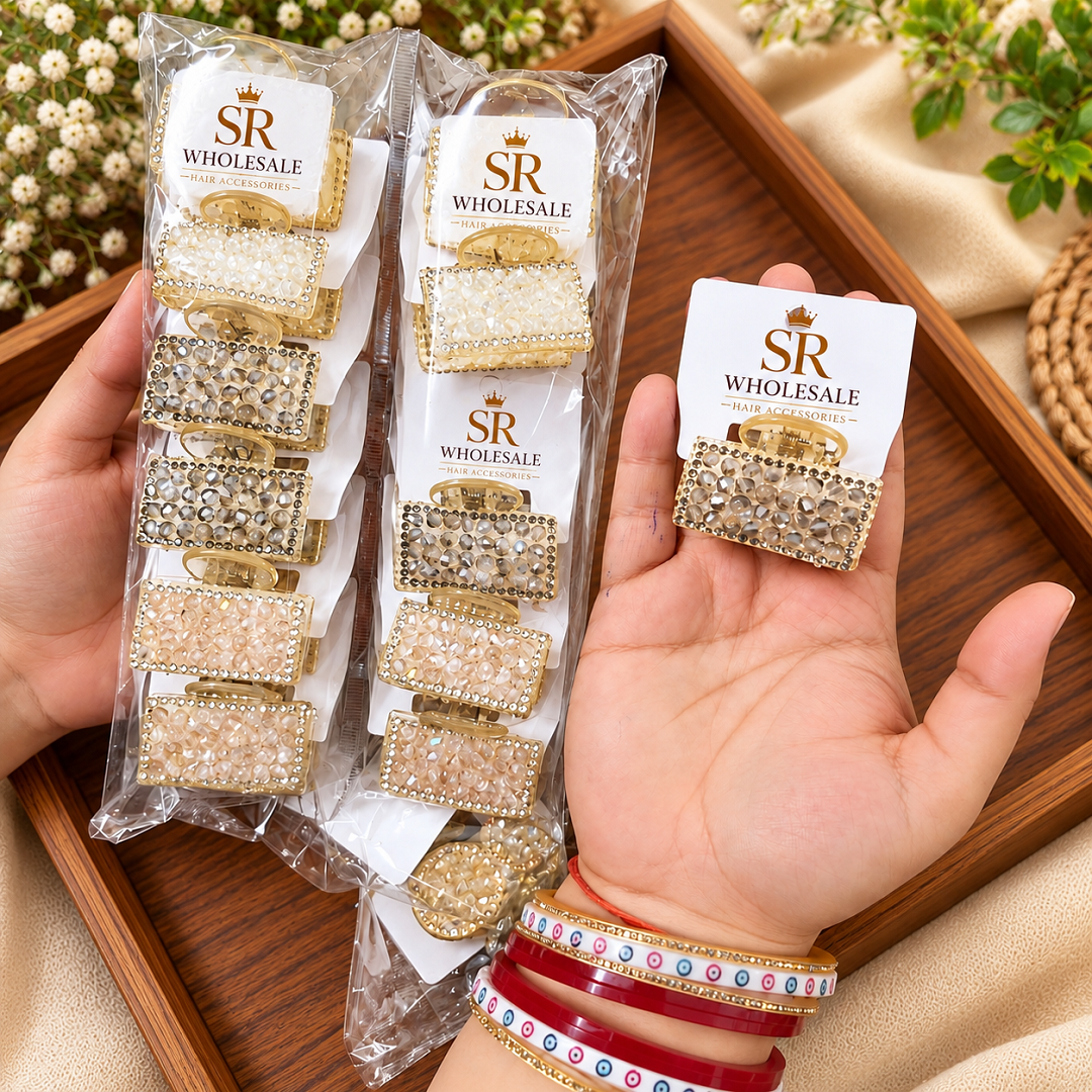 Stone Design Rectangle Hair Clutcher Pack of 12 Pcs – Premium Hair Claw | Wholesale Price ₹360 per Dozen