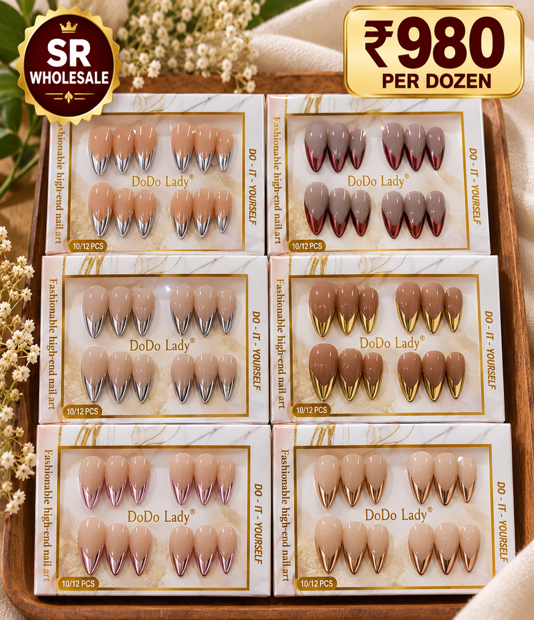 Premium Korean Press On Nails Pack of 12 Pcs – Trendy Nail Set | Wholesale Price ₹980 per Dozen