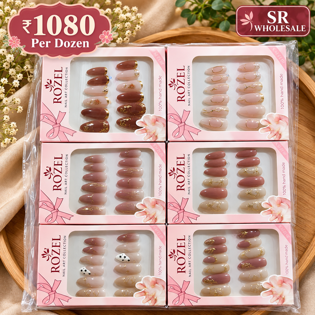 **Premium Korean Press On Nails Pack of 12 Pcs – Trendy Nail Set | Wholesale Price ₹1080 per Dozen**