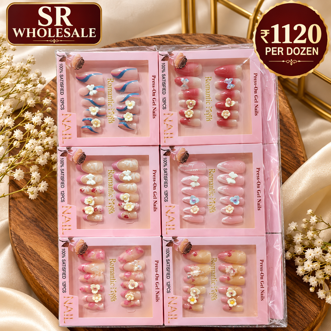 **Premium Korean Press On Nails Pack of 12 Pcs – Trendy Nail Set | Wholesale Price ₹1120 per Dozen**
