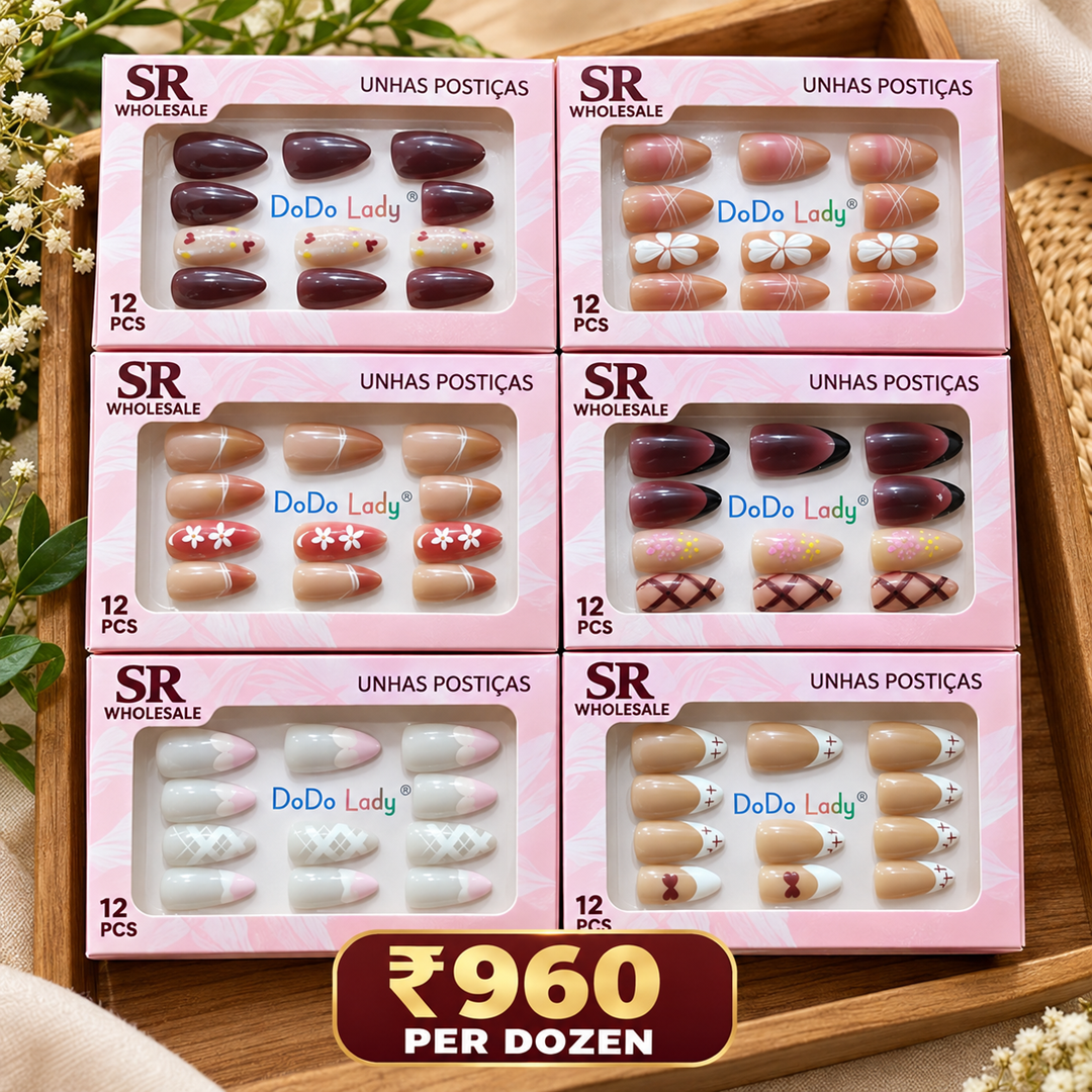 Premium Korean Press On Nails Pack of 12 Pcs – Trendy Nail Set | Wholesale Price ₹960 per Dozen