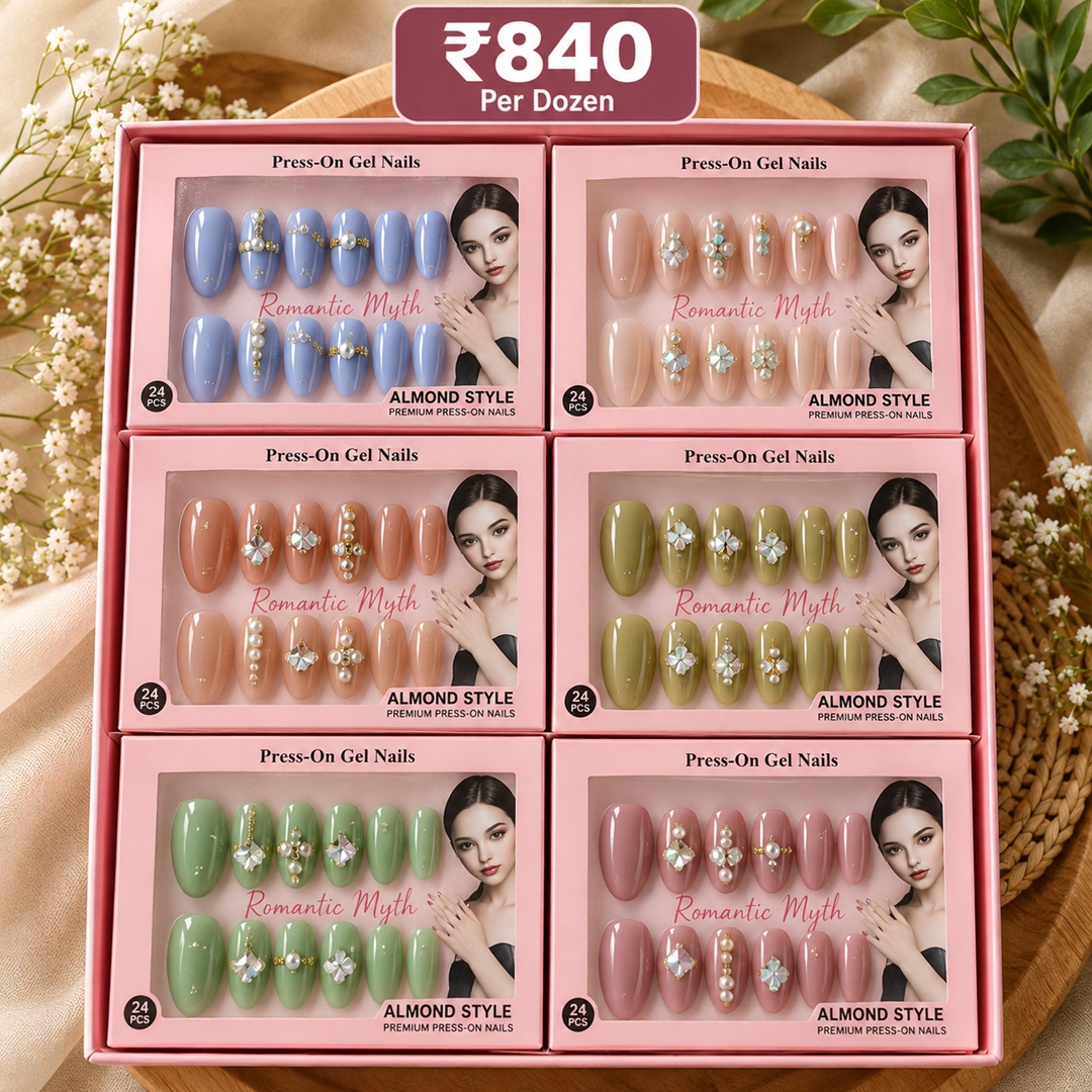 Korean Press On Nails Pack of 12 Pcs – Premium Nail Set | Wholesale Price ₹840 per Dozen