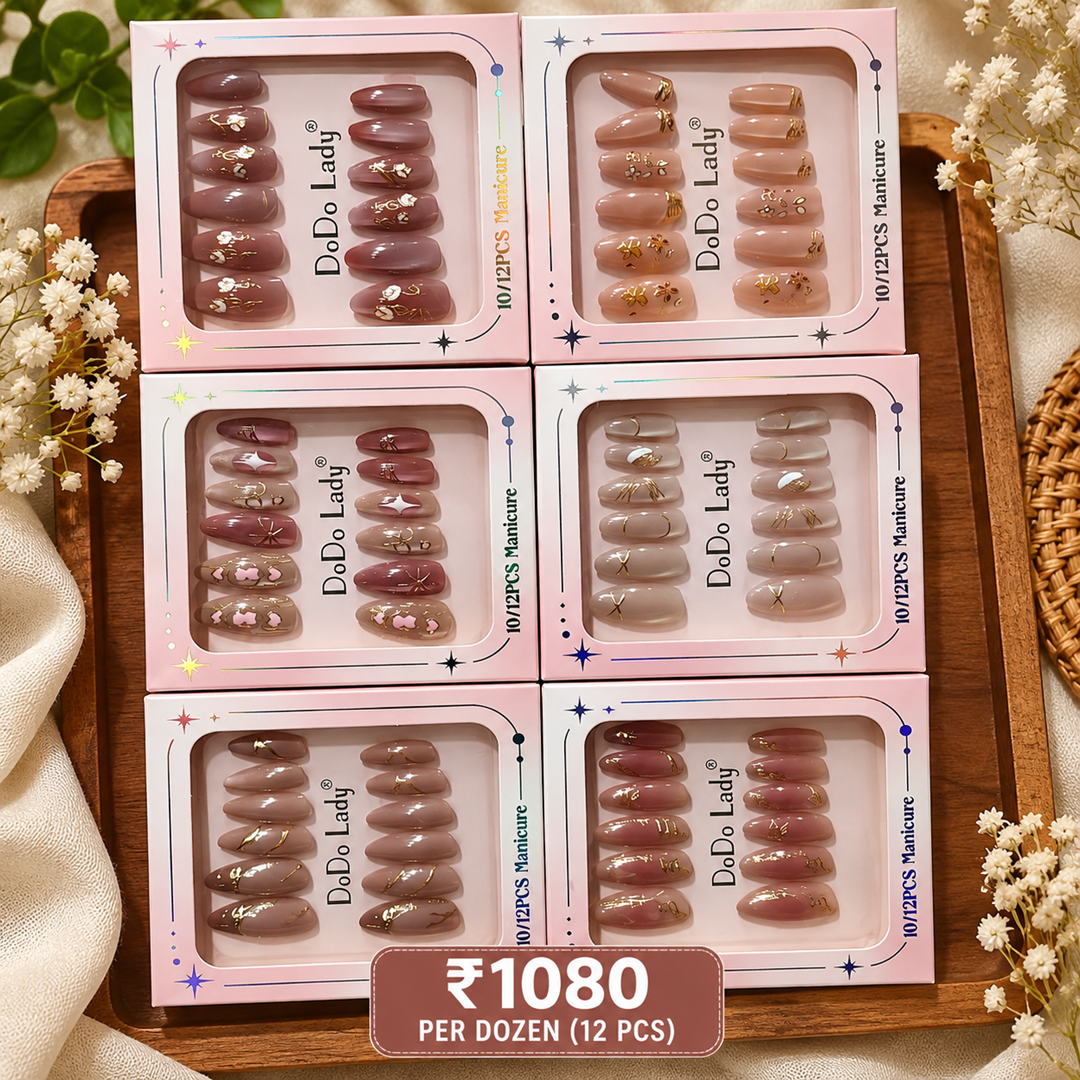**Premium Korean Press On Nails Pack of 12 Pcs – Trendy Nail Set | Wholesale Price ₹1080 per Dozen**