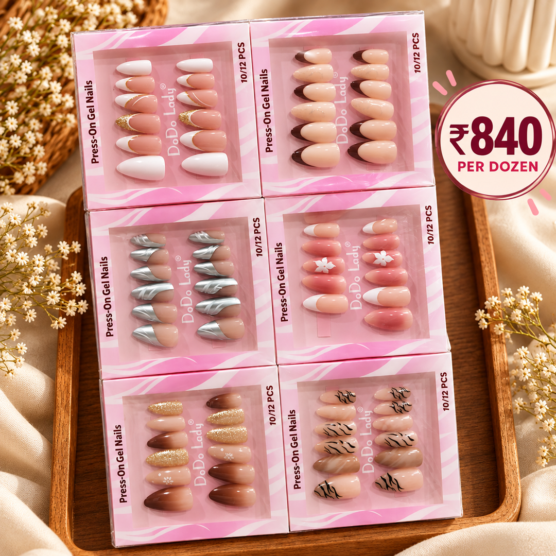 Korean Press On Nails Pack of 12 Pcs – Premium Nail Set | Wholesale Price ₹840 per Dozen
