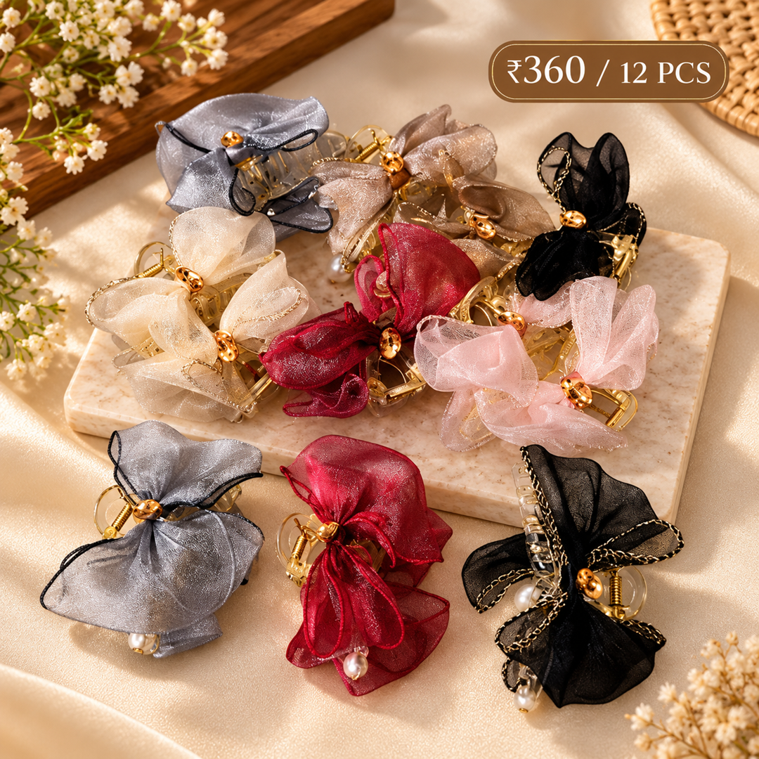 Premium Fancy Flower Hair Clutcher Pack of 12 Pcs – Wholesale Price ₹360 per Dozen