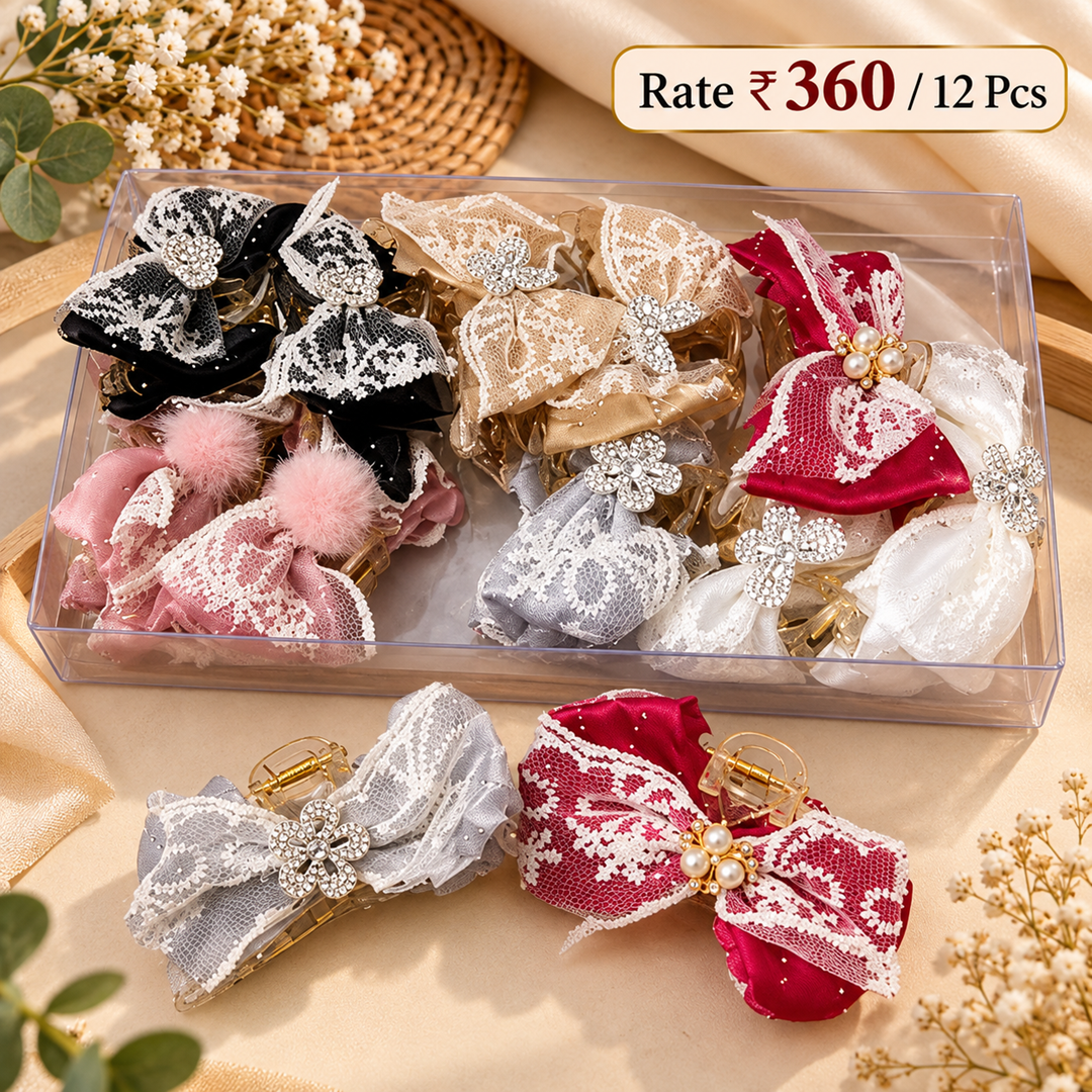 Premium Fancy Flower Hair Clutcher Pack of 12 Pcs – Wholesale Price ₹360 per Dozen