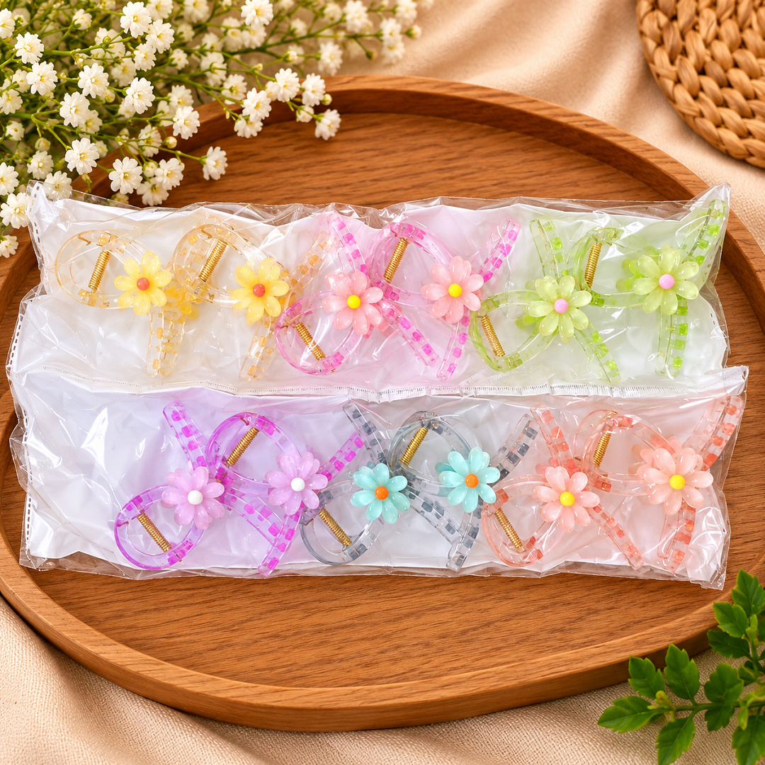 Pastel Flower Hair Claw Clips Pack of 12 Pcs – Cute Floral Hair Clutcher | Wholesale Price ₹360 per Dozen