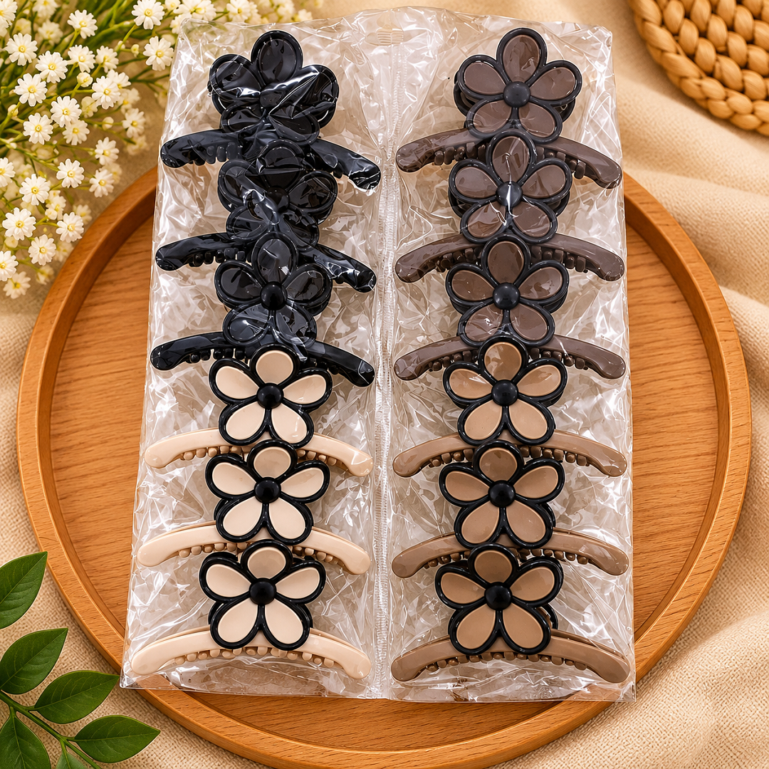 Flower Design Hair Clutcher Pack of 12 Pcs – Premium Hair Claw Clips | Wholesale Price ₹360 per Dozen