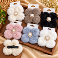 Fuzzy Flower Hair Clip Pack of 12 Pcs – Pearl Rhinestone Designer Clip | Wholesale Price ₹480 per Dozen