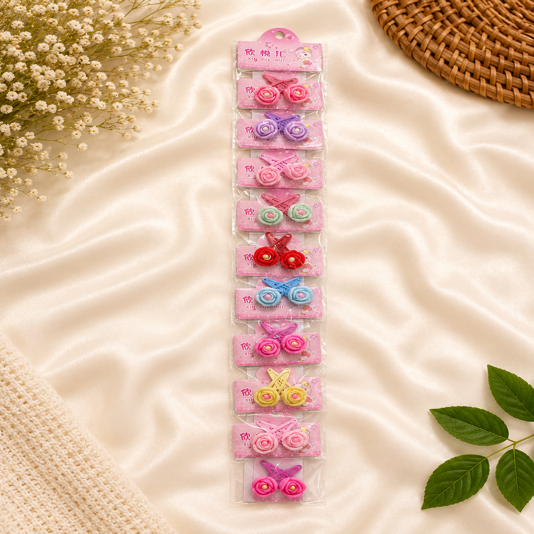 🌸 Rose Design Hair Clips Pack of 10 Pairs | Wholesale Price ₹120