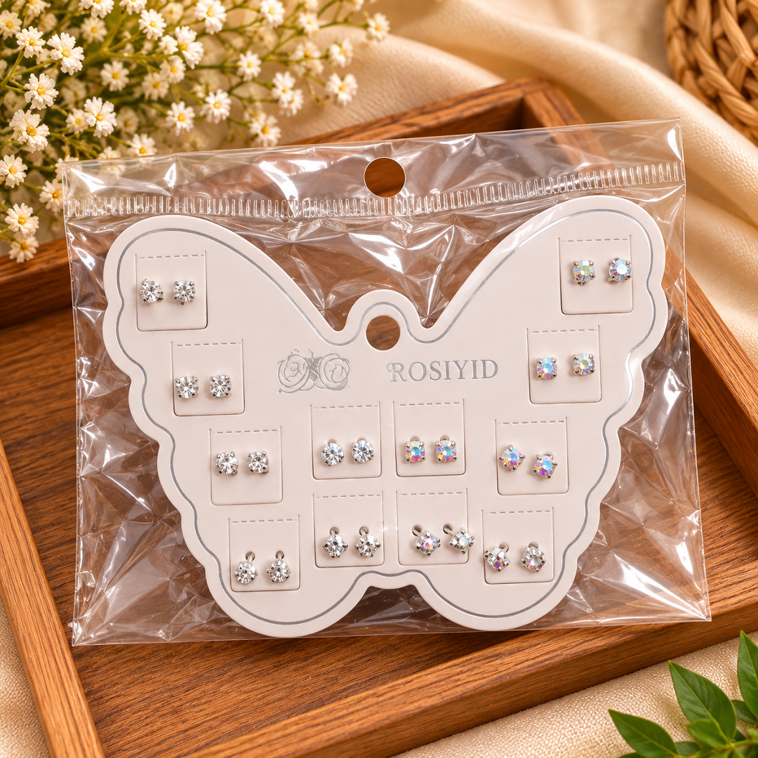 Butterfly Crystal Stud Earrings Pack of 6 Cards | Fashion Jewelry | Wholesale Price ₹360