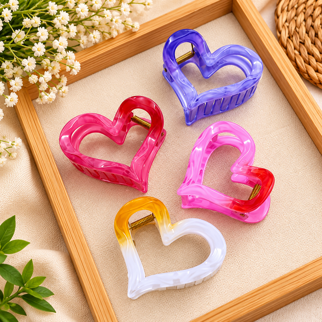Heart Shape Hair Claw Clips Pack of 12 Pcs – Trendy Transparent Hair Clutcher | Wholesale Price ₹240