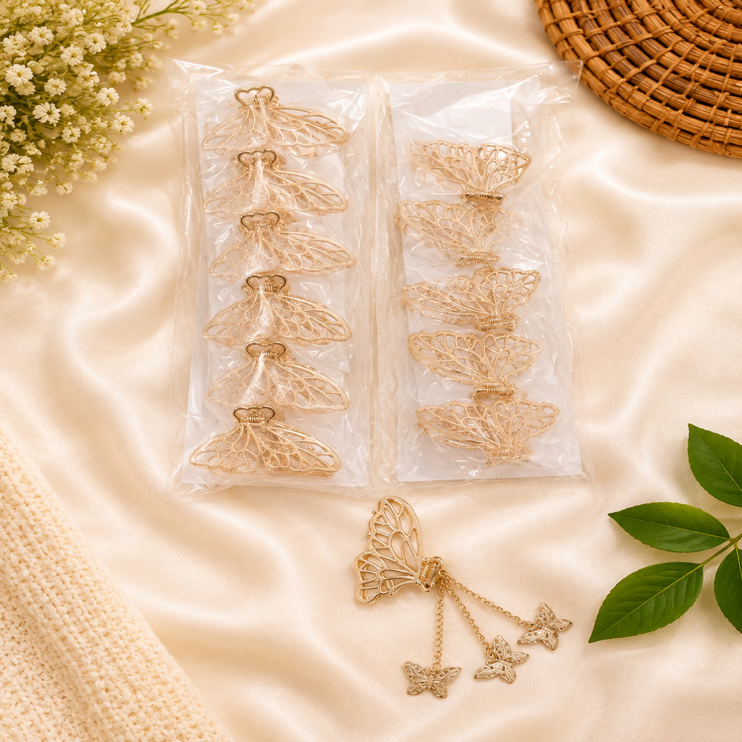 🦋 Butterfly Design Metal Hair Clips Pack of 12 | Wholesale Price ₹540