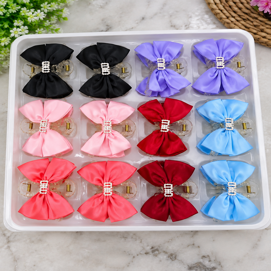 🎀 Premium Satin Bow Hair Clutchers Pack of 12 Pcs | Wholesale Price ₹240