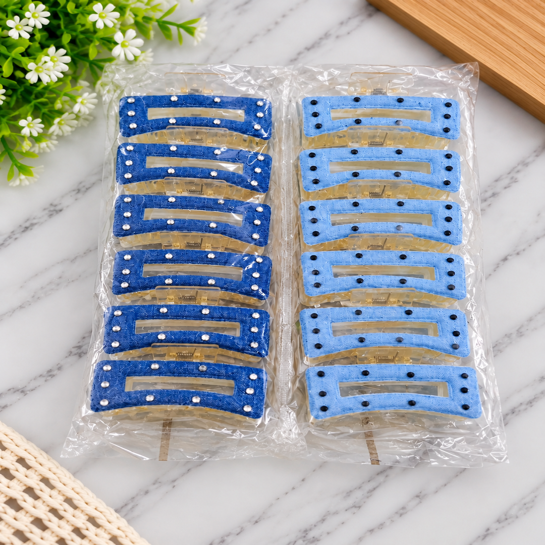 💙 Denim Style Hair Clutcher Pack of 12 Pcs | Wholesale Price ₹480