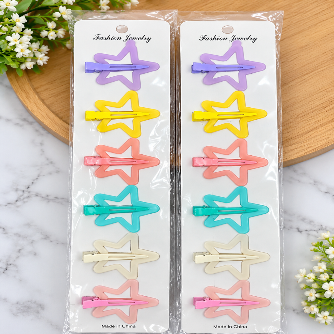🎀 Stylish Star Shape Hair Clips Combo Pack of 12 Pcs | Colourful Fancy Hair Accessories | Wholesale Price ₹180