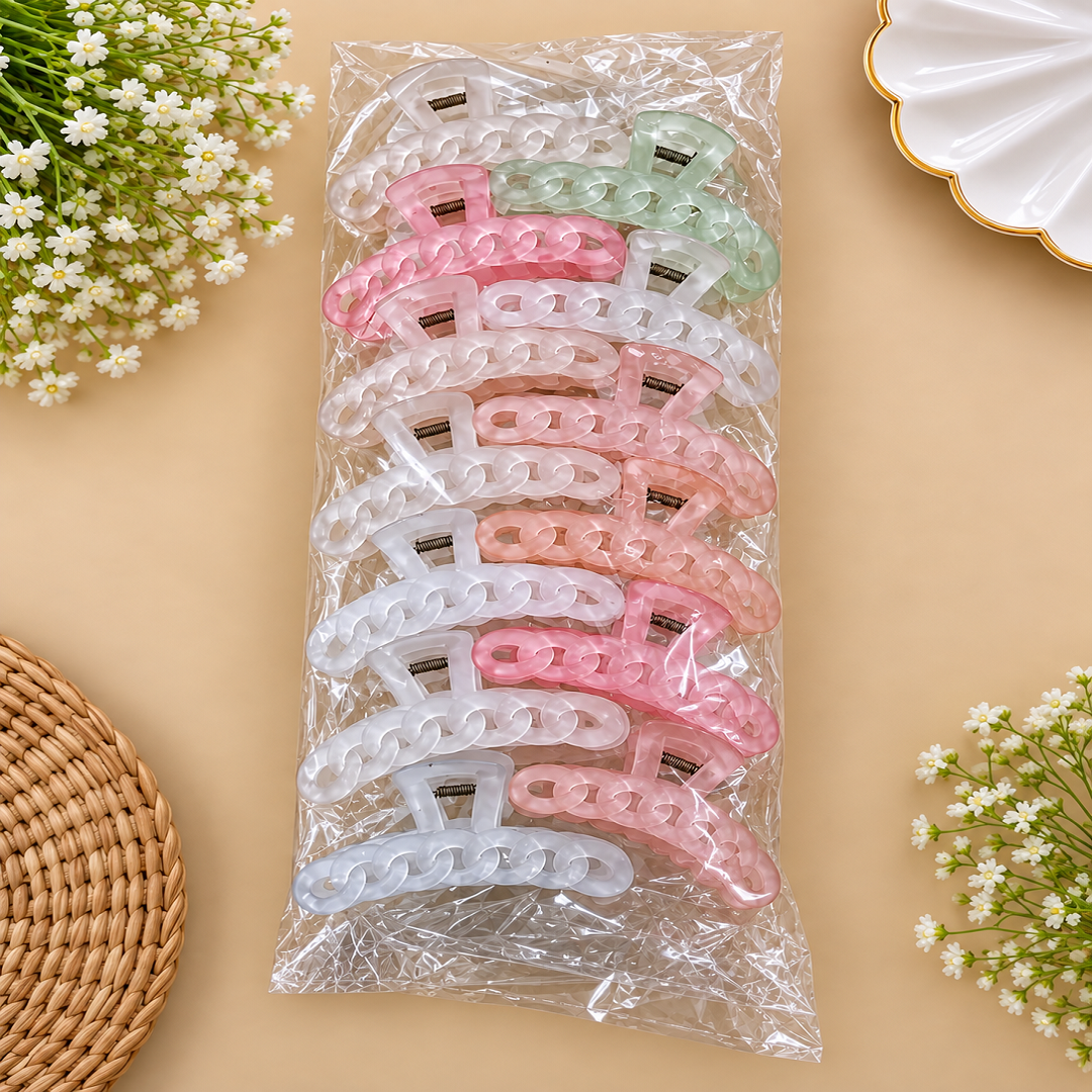 🎀 Stylish Chain Design Hair Claw Clips Pack of 12 Pcs | Trendy Hair Accessories | Wholesale Price ₹120