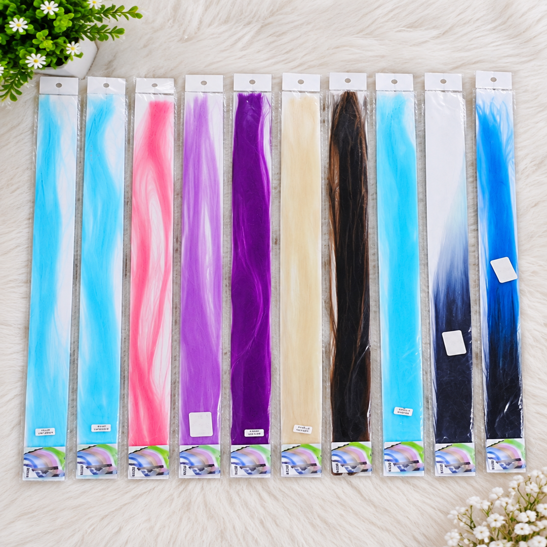 One Clip Hair Extension Pack of 12 Pcs – 12 Random Colours | Wholesale Price ₹480 per Dozen