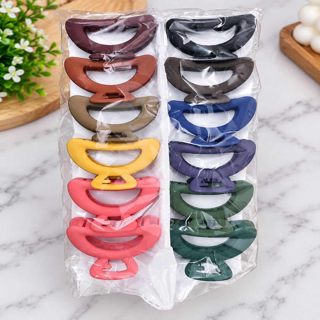🎀 Stylish Medium Size Claw Hair Clips Combo Pack of 12 Pcs | Trendy Matte Hair Accessories | Wholesale Price ₹120