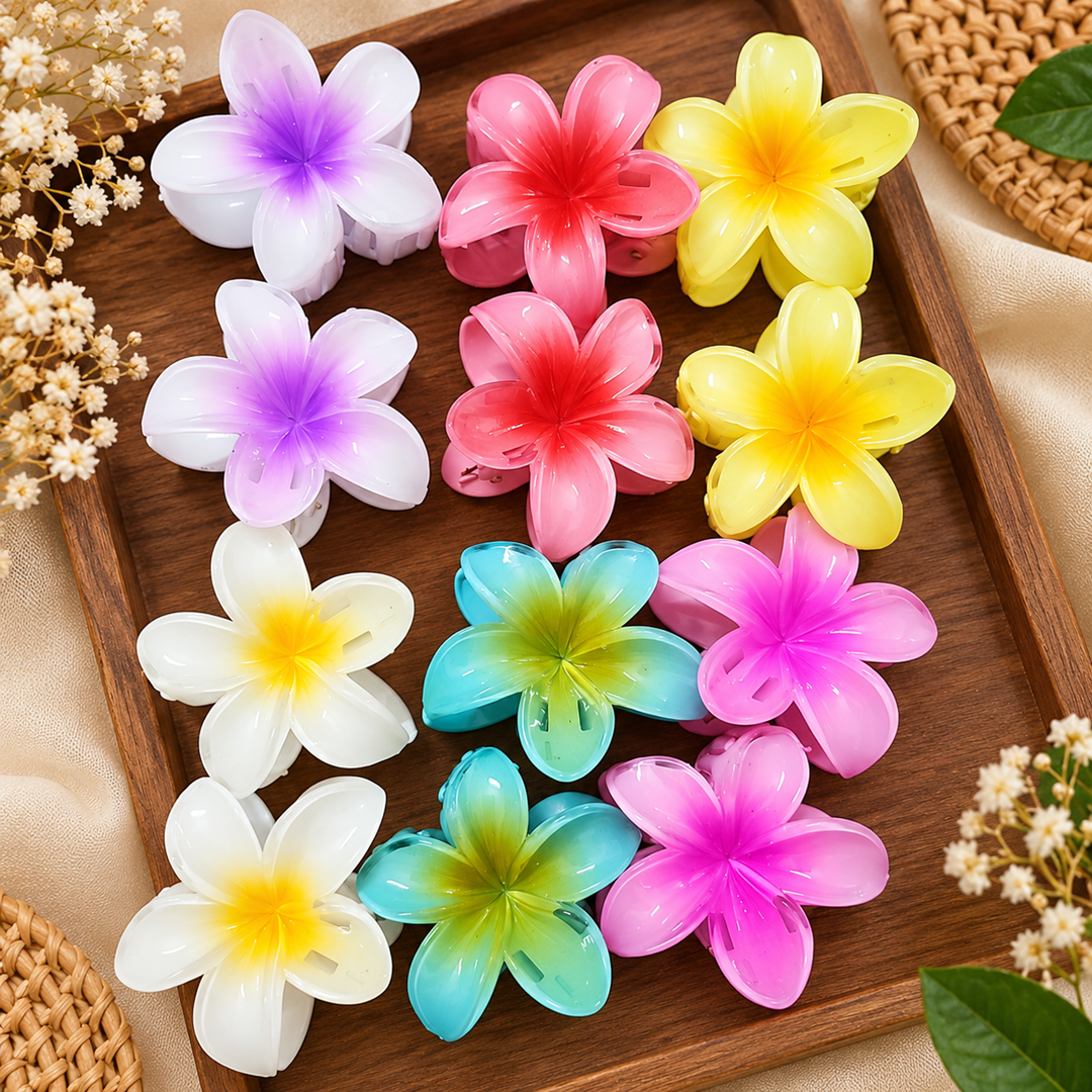 Flower Design Hair Claw Clips Pack of 12 Pcs – Colourful Floral Hair Clutcher | Wholesale Price ₹180 per Dozen