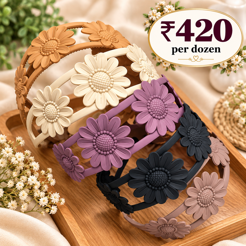 Floral Daisy Headband Pack of 12 Pcs – Premium Hair Band | Wholesale Price ₹420 per Dozen