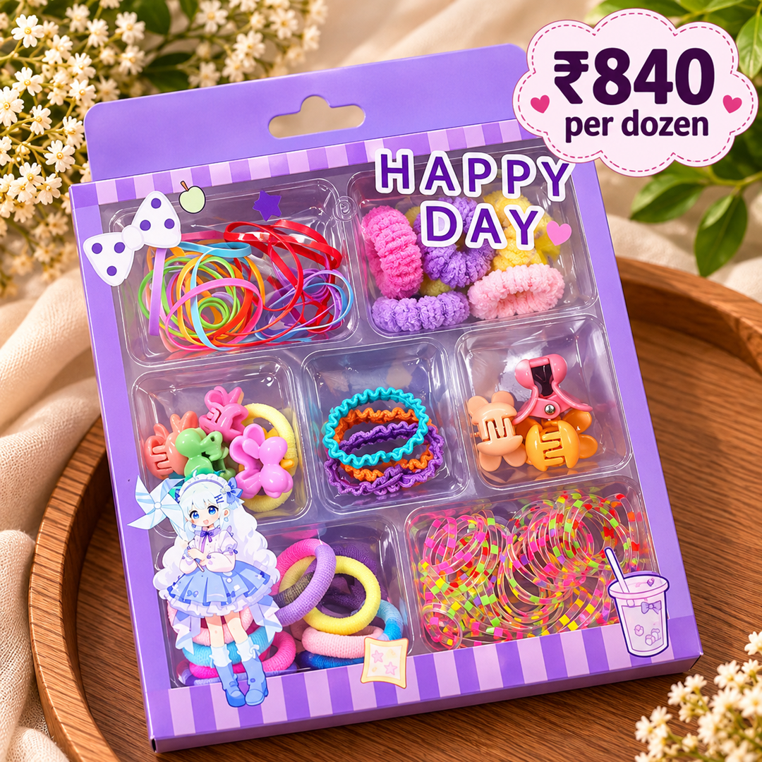 Happy Day Kids Hair Accessories Set – Pack of 12 Pcs | Wholesale Price ₹840 per Dozen