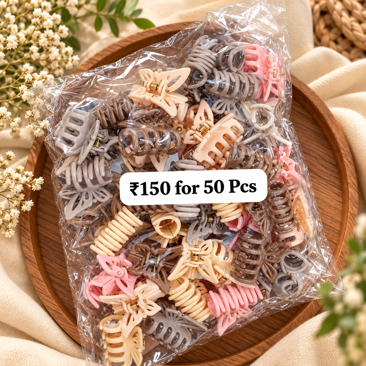 Kids Mini Fancy Hair Claw Clips – Pack of 50 Pcs | Wholesale Price ₹150