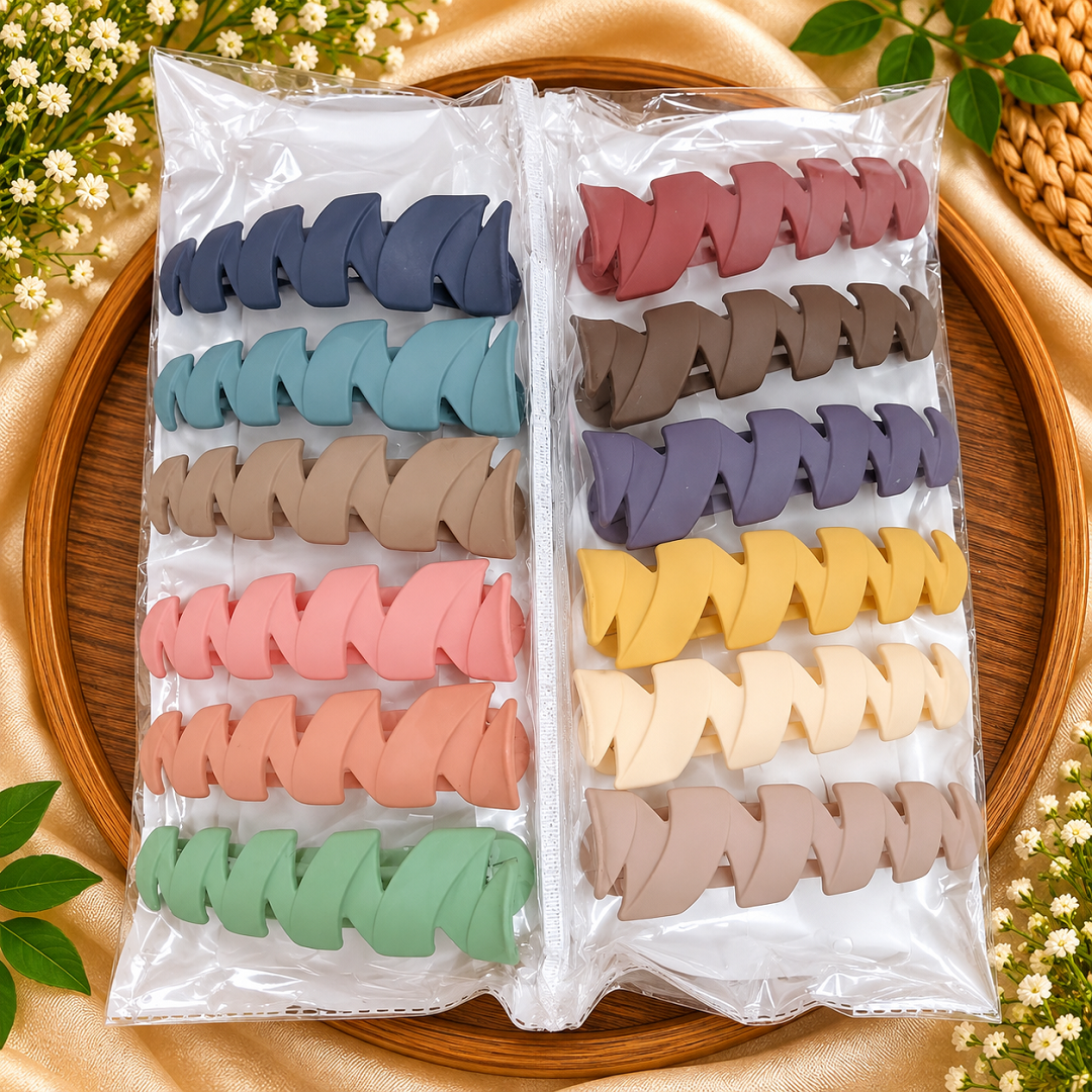 Premium Spiral Design Hair Claw Clip Pack of 12 Pcs – Matte Pastel Colours | Wholesale Price ₹360 per Dozen