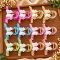 Premium Transparent Bow Hair Claw Clips Pack of 12 Pcs – Rhinestone Pearl Bow Design | Wholesale Price ₹540 per Dozen