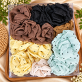 Premium Polka Dot Chiffon Scrunchies Pack of 12 Pcs – Trendy Fluffy Fabric Hair Ties | Wholesale Price ₹1500 per Dozen