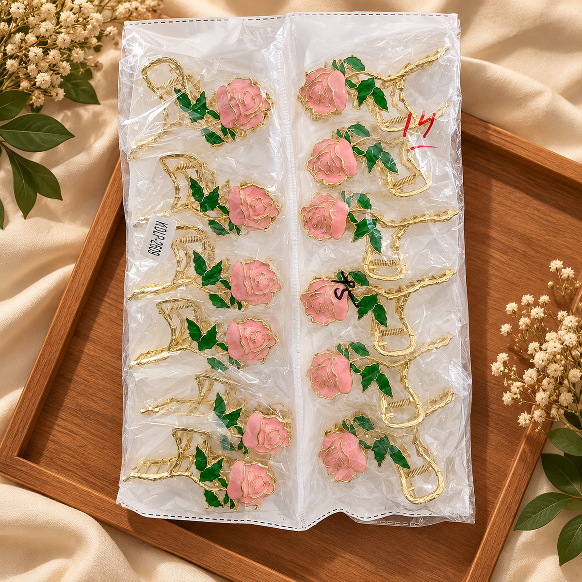 Premium Rose Flower Gold Finish Hair Claw Clips – Pack of 12 Pcs | Wholesale Price ₹1200
