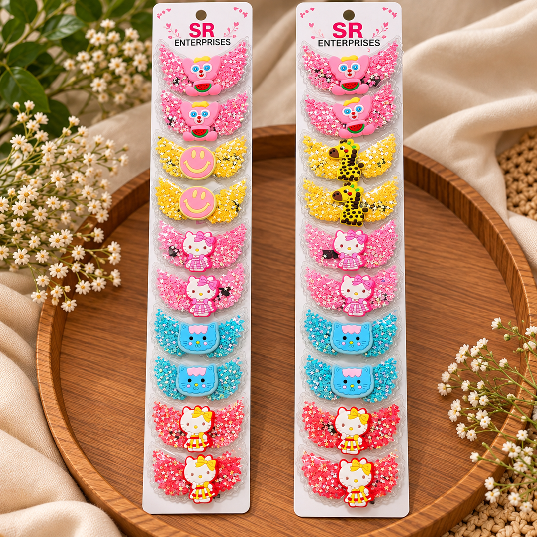 SR Enterprises Kids Fancy Glitter Hair Clips – Pack of 10 Pairs | Wholesale Price ₹240