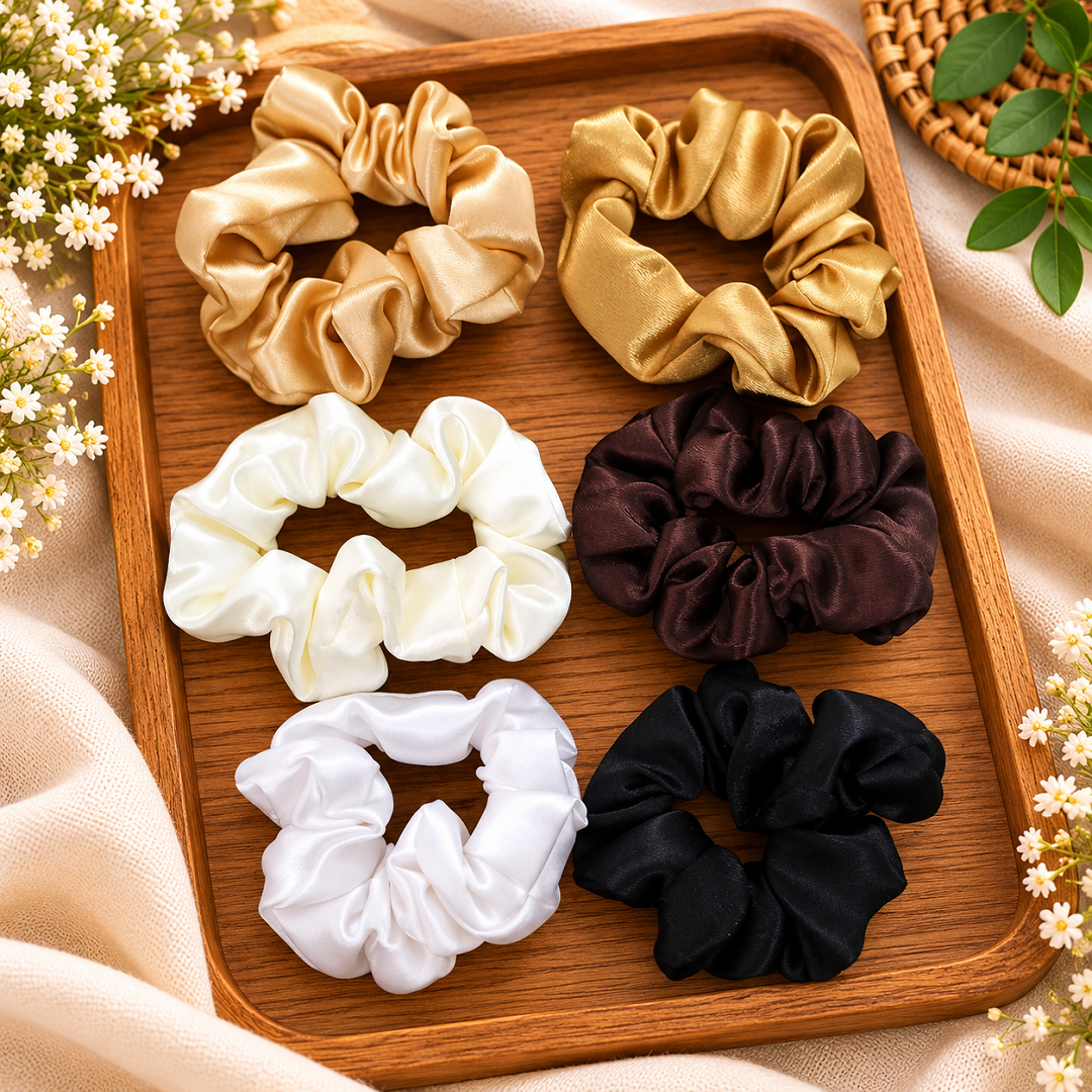 Premium Satin Scrunchies – Pack of 12 Pcs | Wholesale Price ₹120
