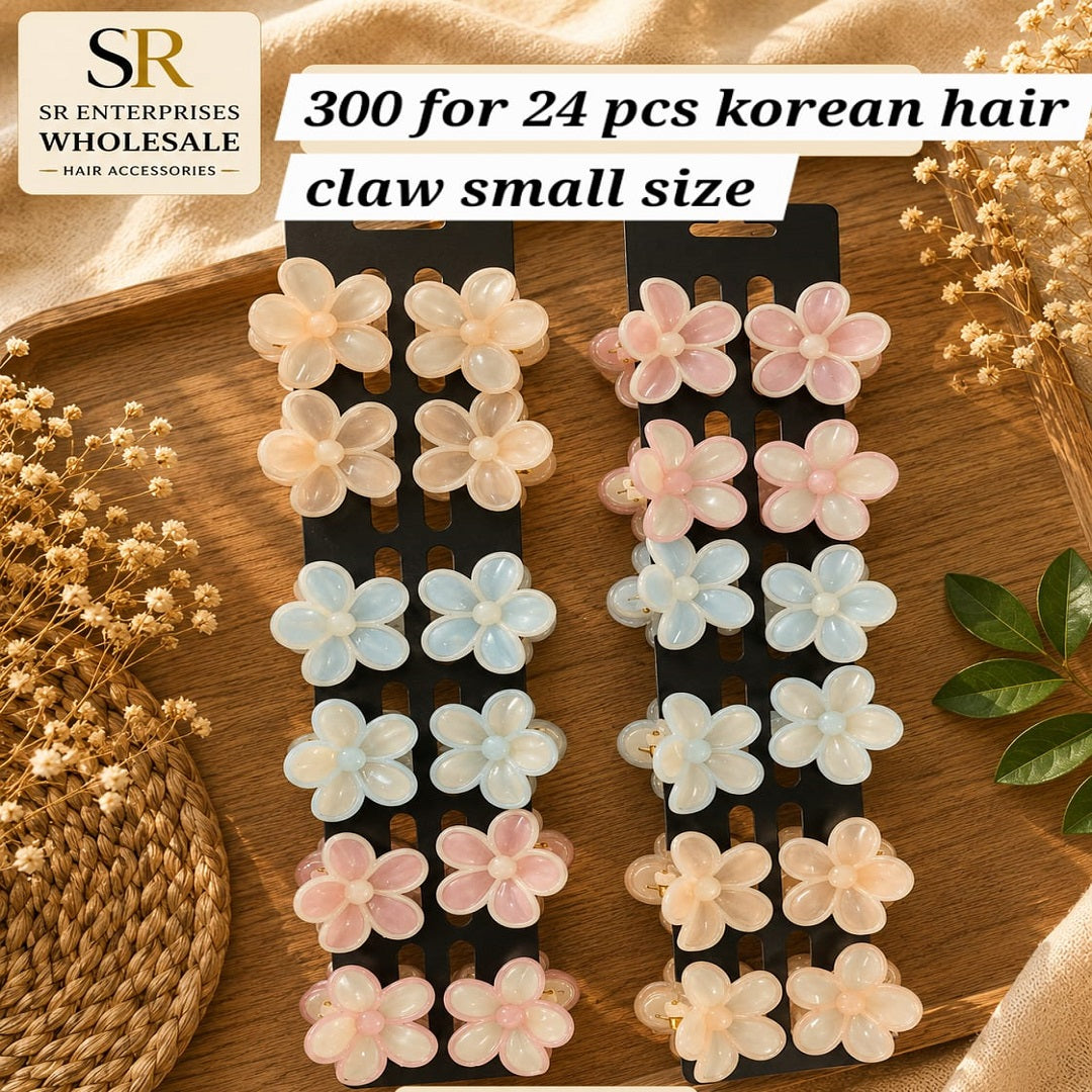 Korean Small Flower Hair Claw Clips | Mini Floral Design | Pack of 24 Pcs | Wholesale Price ₹300