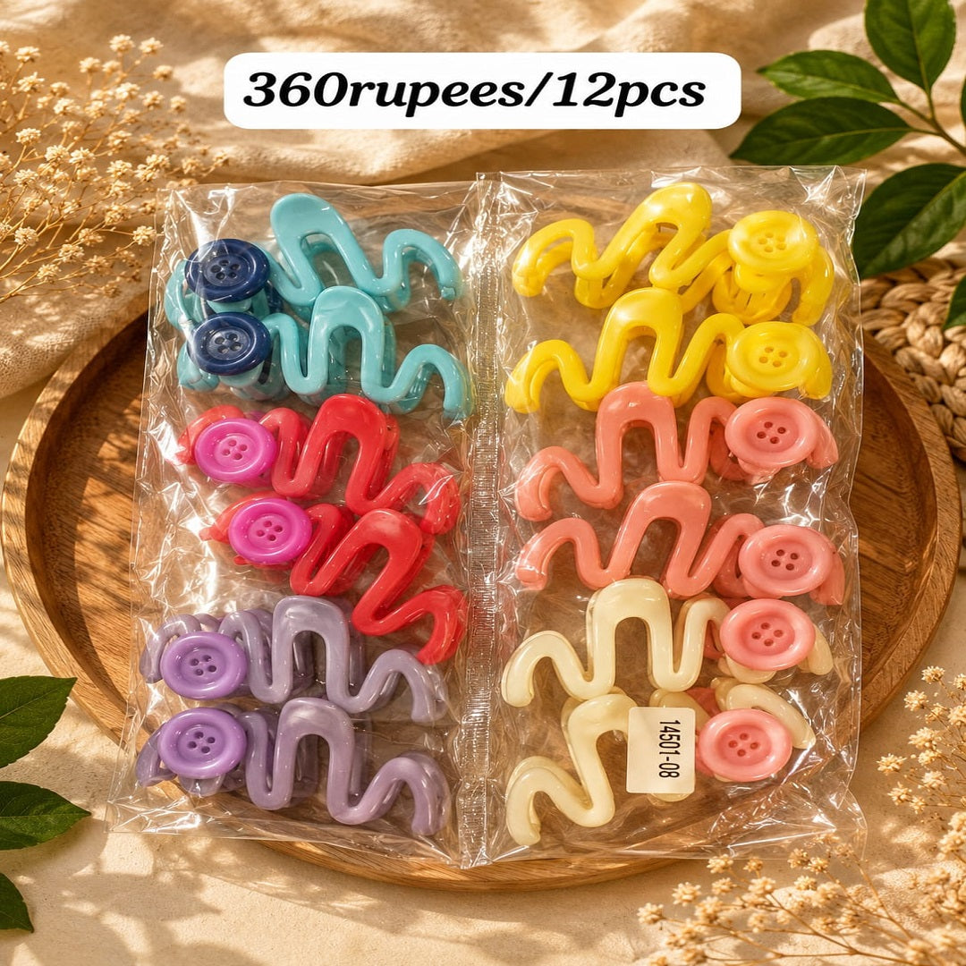 Matte Button Zig Zag Claw Clip Big Size – Premium Hair Clutcher | Wholesale Price ₹360 per Dozen (12 Pieces)