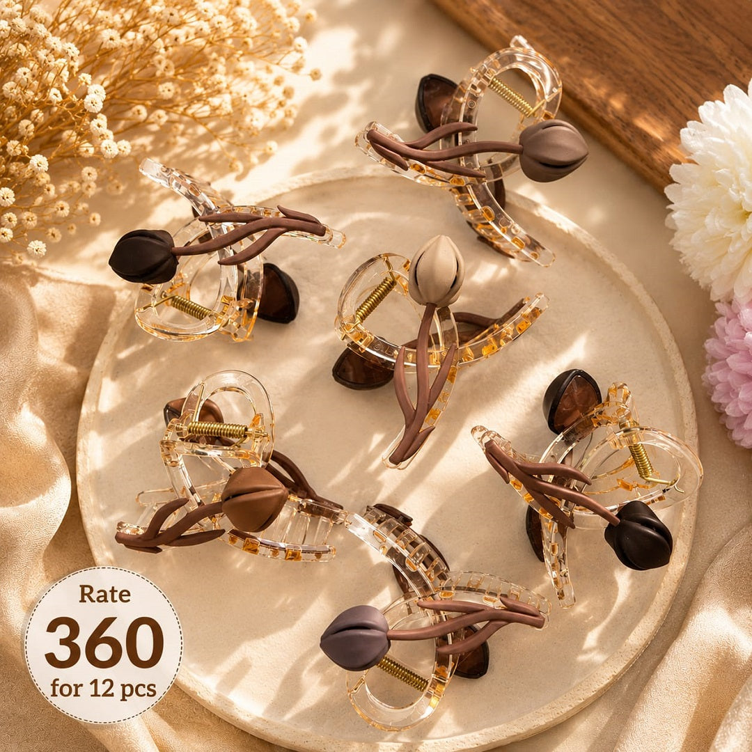 Transparent Tulip Flower Claw Clip Big Size – Premium Hair Clutcher | Wholesale Price ₹360 per Dozen (12 Pieces)