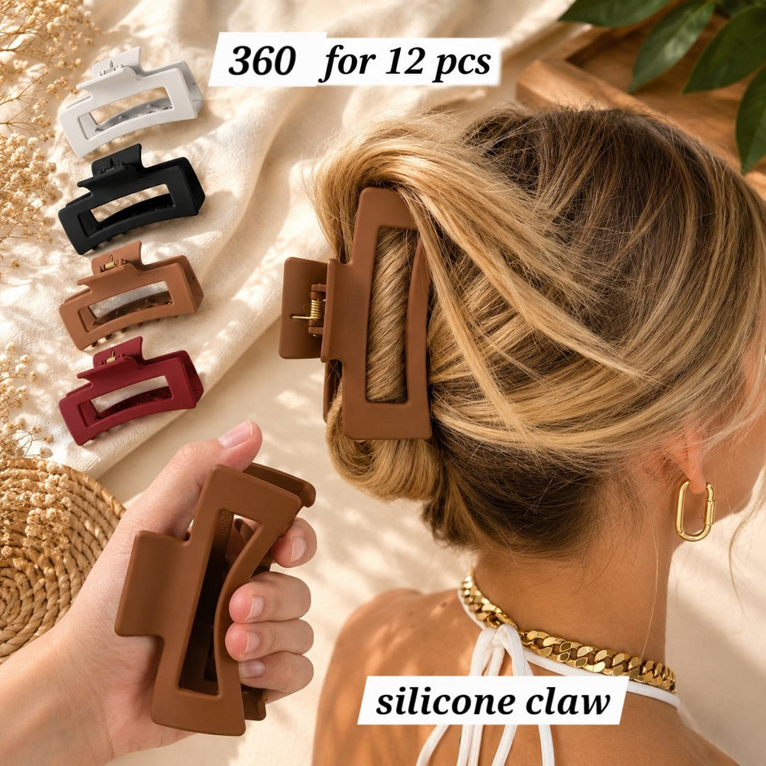 Silicone Rectangle Claw Clip Big Size – Matte Hair Clutcher | Wholesale Price ₹360 per Dozen (12 Pieces)