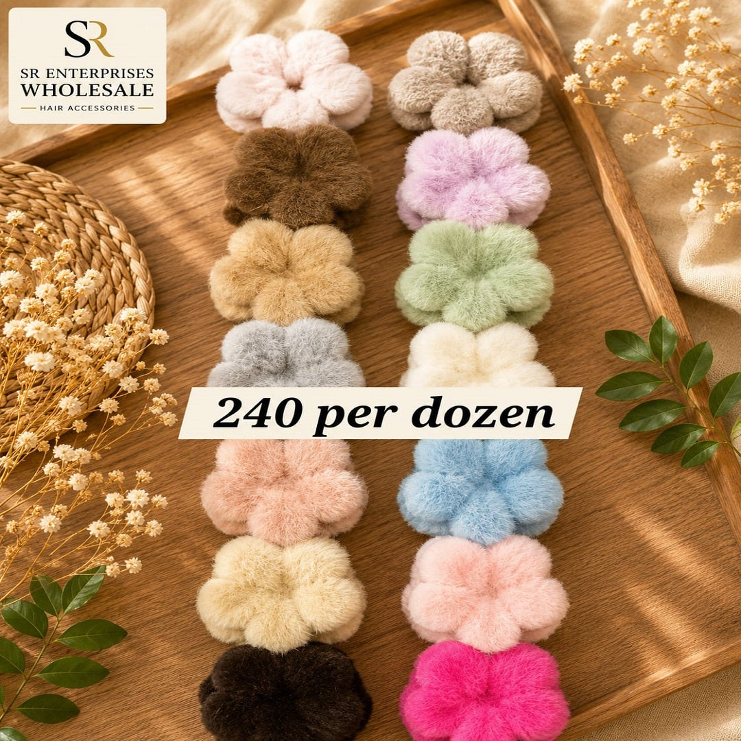 Plush Flower Hair Clutcher Pack of 12 Pcs – Premium Hair Clutcher | Wholesale Price ₹240 per Dozen