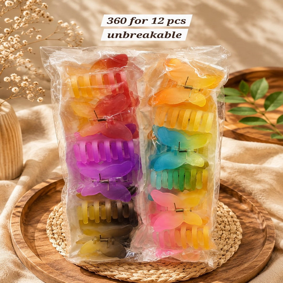 Unbreakable Butterfly Hair Claw Clips | Frosted Korean Design | Pack of 12 Pcs | Wholesale Price ₹360 per Dozen