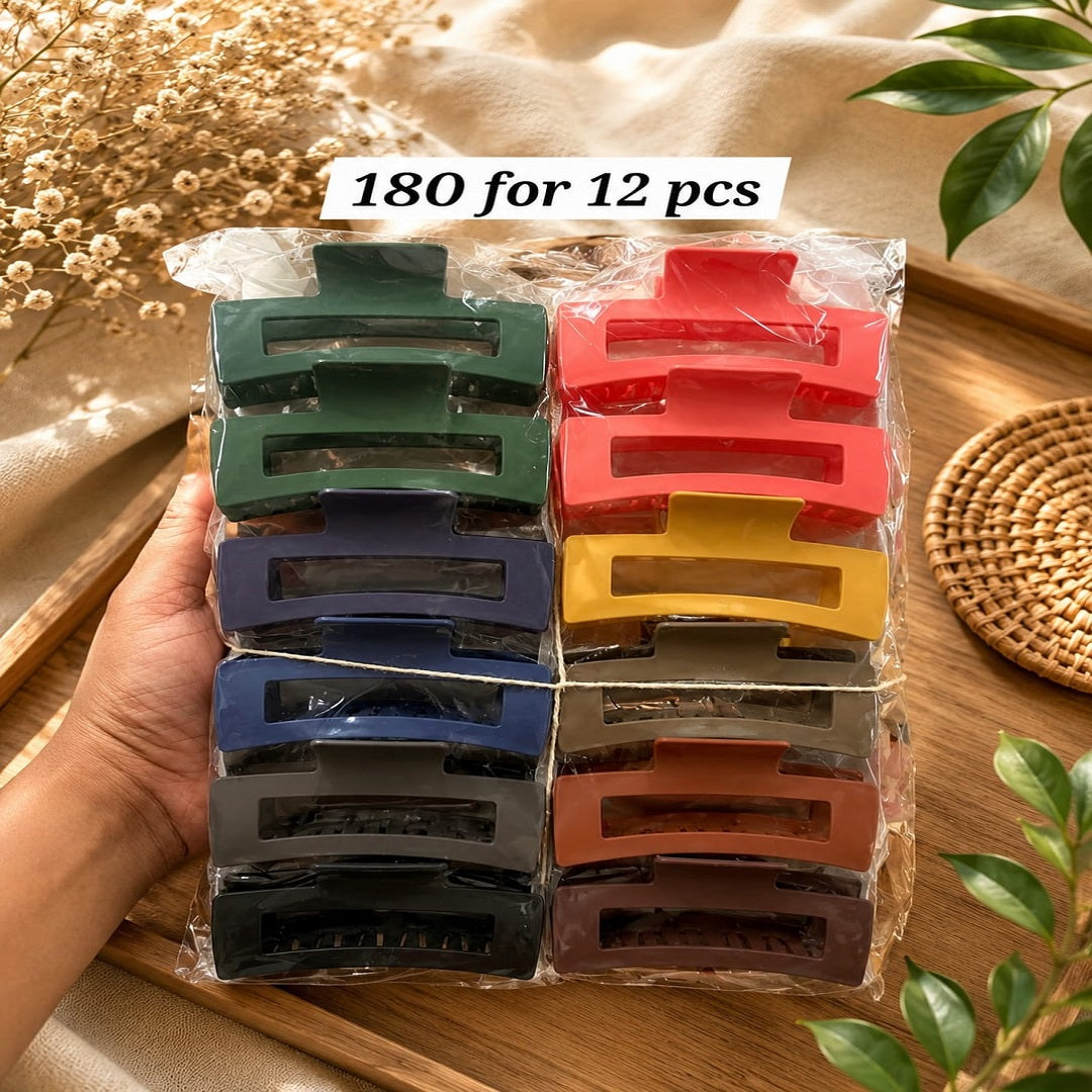 Rectangle Cut-Out Claw Clip Big Size – Premium Hair Clutcher | Wholesale Price ₹180 per Dozen (12 Pieces)
