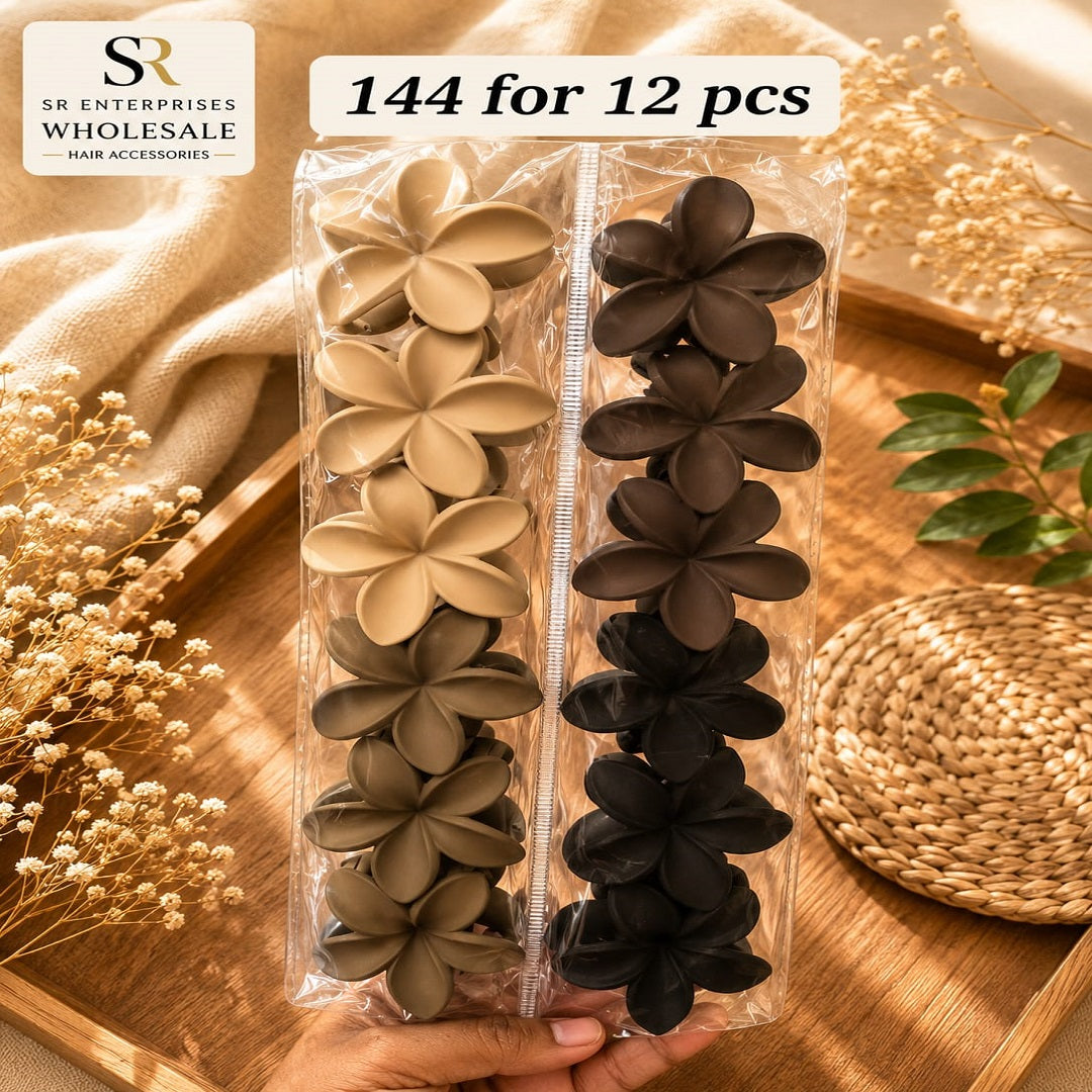 Matte 5 Petal Flower Hair Claw Clip Pack of 12 Pcs – Premium Hair Clutcher | Wholesale Price ₹144 per Dozen