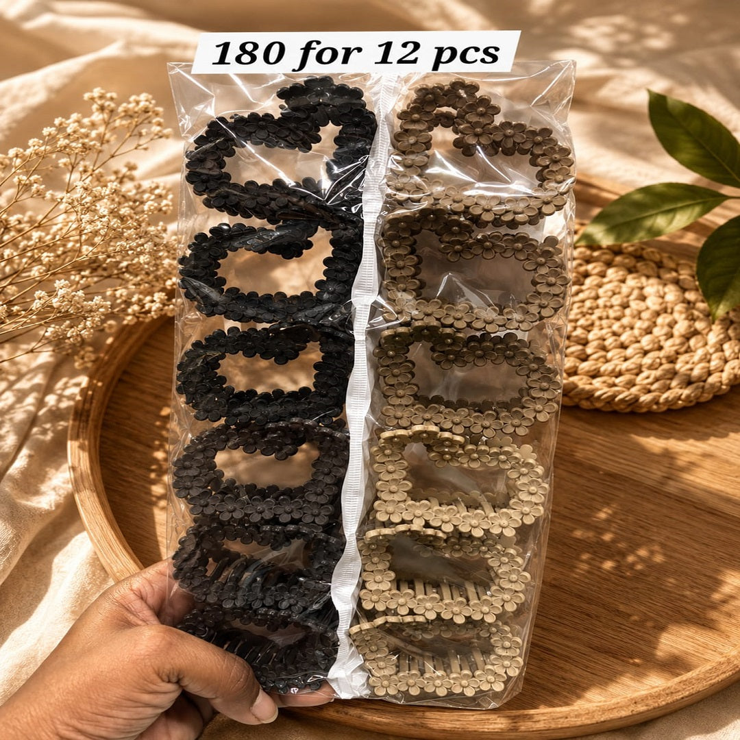 Flower Rectangle Hair Claw Clip Pack of 12 Pcs – Premium Hair Clutcher | Wholesale Price ₹180 per Dozen