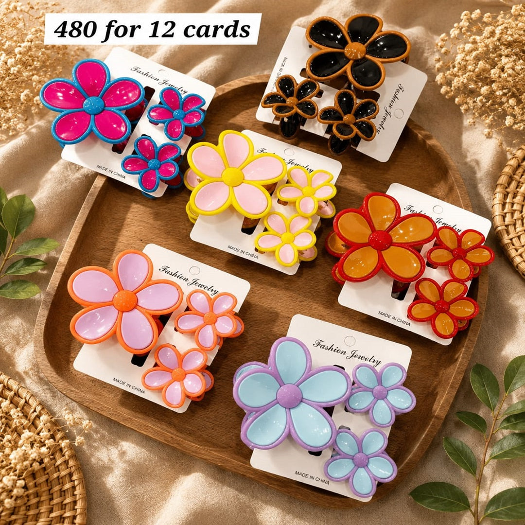 Colourful Flower Hair Claw Clip Set Pack of 12 Pcs – Premium Hair Clutcher | Wholesale Price ₹480 per Dozen