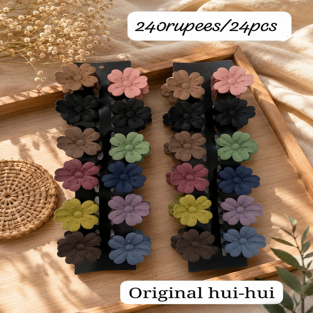 Original Hui Hui Flower Tic Tac Hair Clip Pack of 24 Pcs – Premium Hair Accessories | Wholesale Price ₹240 per Pack