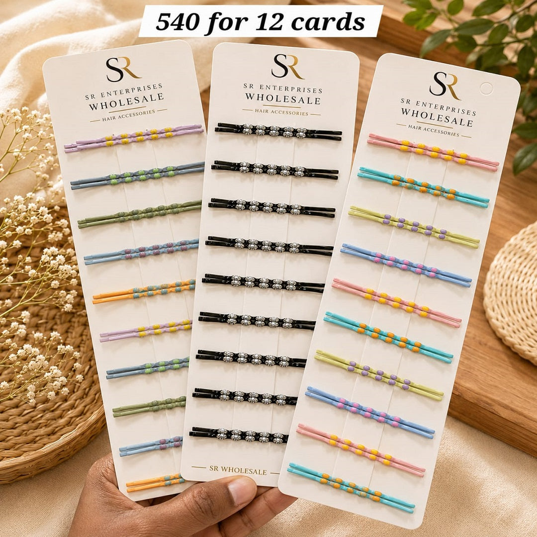 Designer Stone Bobby Pin Set Pack of 12 Pcs – Premium Hair Accessories | Wholesale Price ₹540 per Dozen